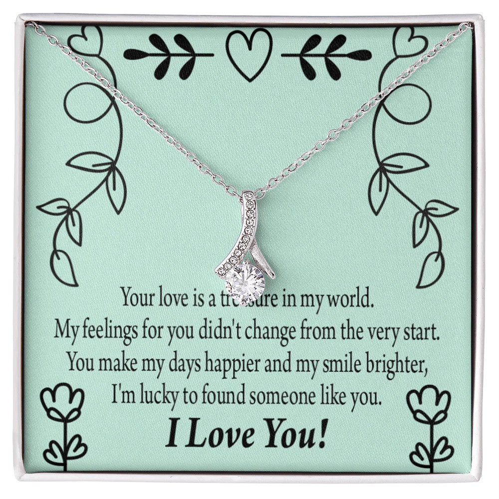 To My Girlfriend Lucky Ribbon Necklace Silver Tone Standard Box